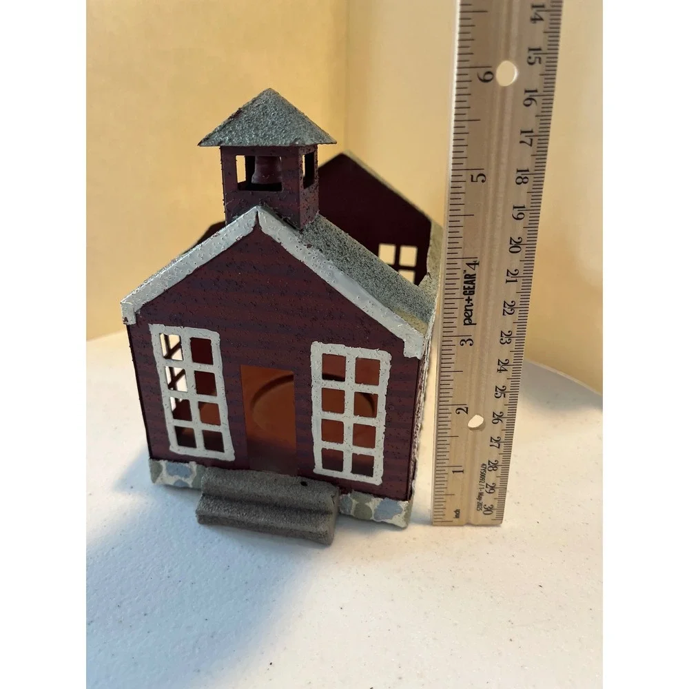 Rustic Red Metal Schoolhouse Church Candle Holder Primitive Farmhouse Decor